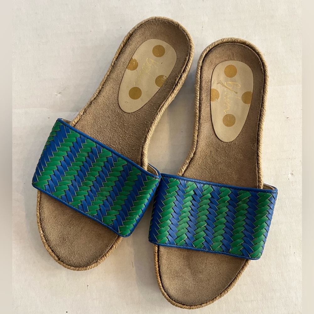 Boden Imogen footbed slides woven leather sandals blue green espadrille EU 38